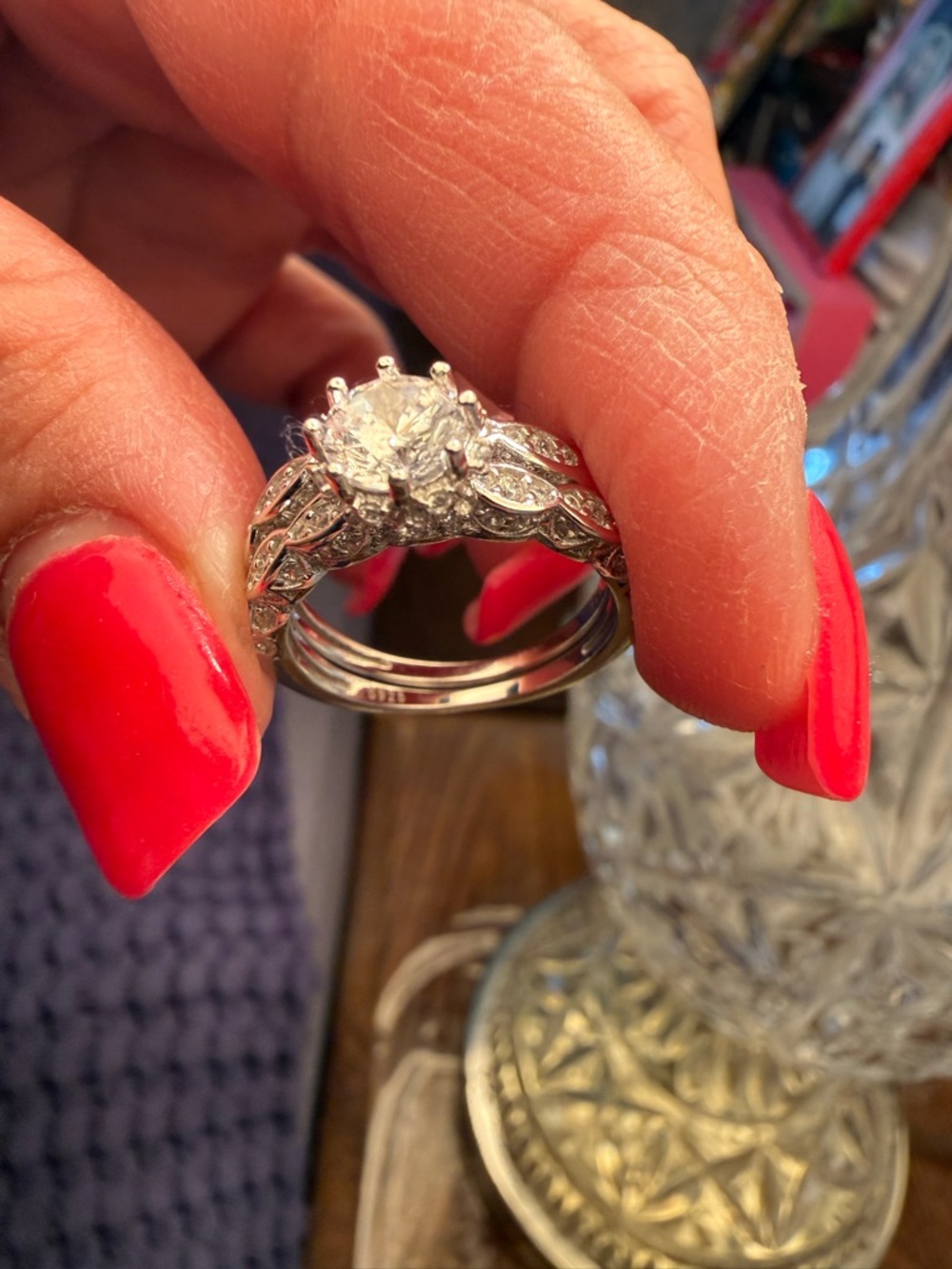 Wedding Ring Set Sterling Silver Zirconia Ring Band - Ginger Lyne Collection - Picture 3 of 4